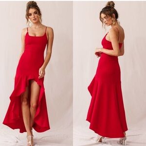 Selfie Leslie Emoji Asymmetrical Hemline Red Ruffle Dress Thin Strap Pinup small